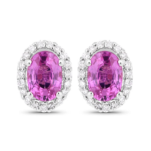 Earrings-1.50 Carat Genuine Pink Sapphire and White Diamond 14K White Gold Earrings