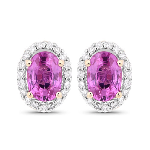 Earrings-1.49 Carat Genuine Pink Sapphire and White Diamond 14K Yellow Gold Earrings