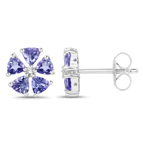 1.02 Carat Genuine Tanzanite and White Diamond .925 Sterling Silver Earrings