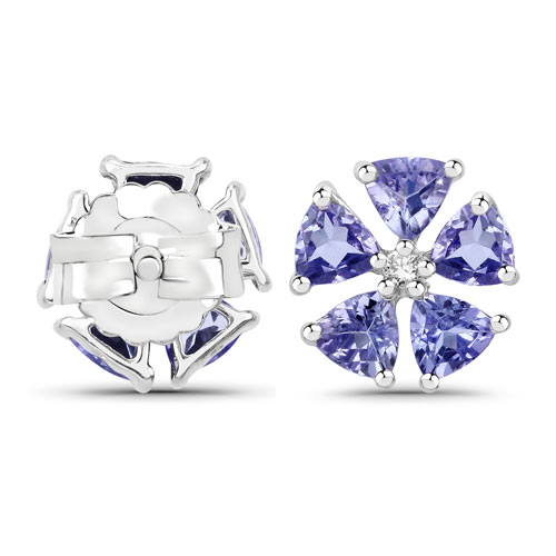 1.02 Carat Genuine Tanzanite and White Diamond .925 Sterling Silver Earrings