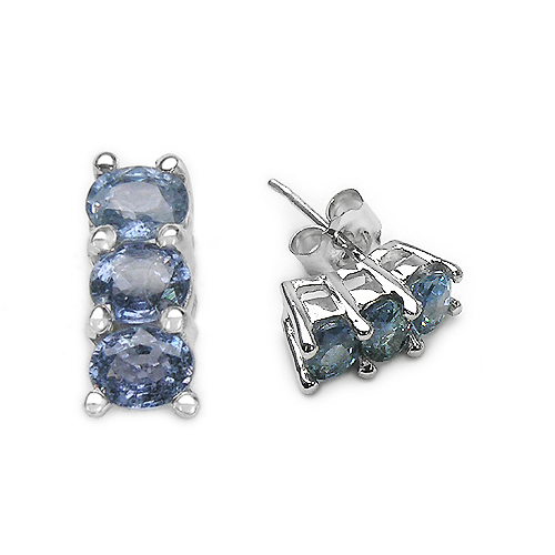 1.32 Carat Genuine Blue Sapphire .925 Sterling Silver Earrings