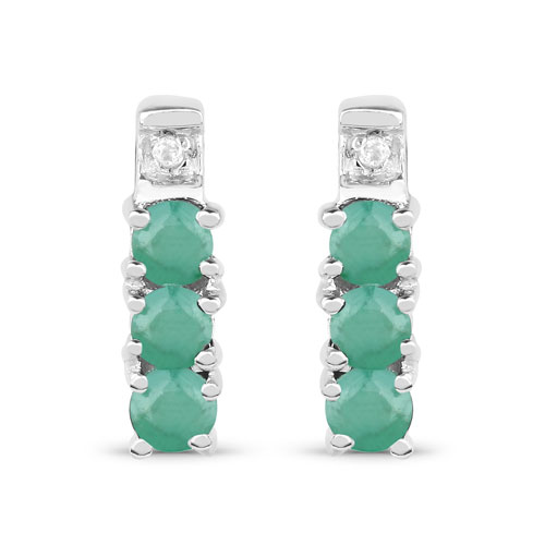 Emerald-0.37 Carat Genuine Emerald and White Diamond .925 Sterling Silver Earrings