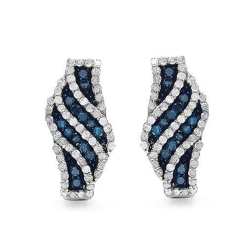 Earrings-0.88 Carat Genuine Blue Diamond & White Diamond .925 Sterling Silver Earrings