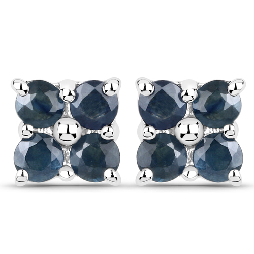 0.96 Carat Genuine Blue Sapphire .925 Sterling Silver Earrings