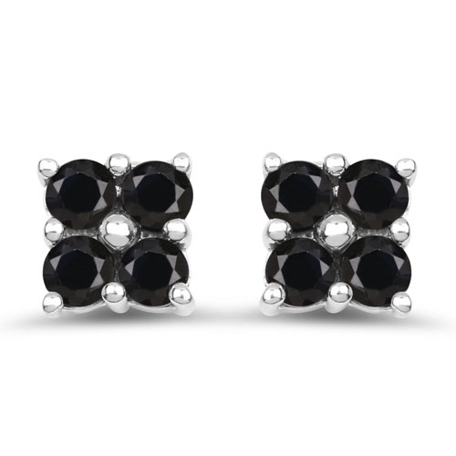 Earrings-1.04 Carat Genuine Black Sapphire .925 Sterling Silver Earrings