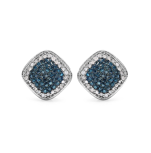 Earrings-0.69 Carat Genuine Blue Diamond & White Diamond .925 Sterling Silver Earrings