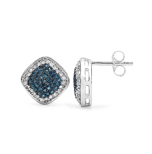 0.69 Carat Genuine Blue Diamond & White Diamond .925 Sterling Silver Earrings