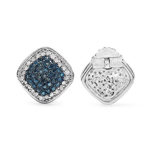 0.69 Carat Genuine Blue Diamond & White Diamond .925 Sterling Silver Earrings