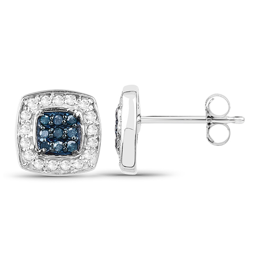 0.27 Carat Genuine Blue Diamond & White Diamond .925 Sterling Silver Earrings