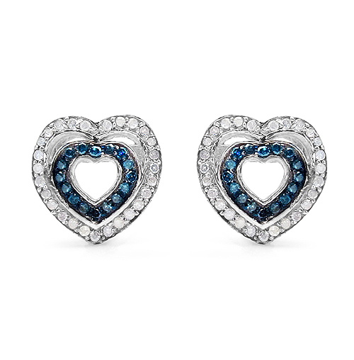 Earrings-0.49 Carat Genuine Blue Diamond & White Diamond .925 Sterling Silver Earrings