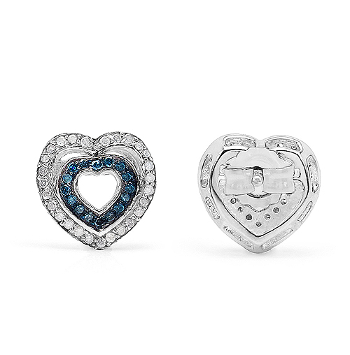 0.49 Carat Genuine Blue Diamond & White Diamond .925 Sterling Silver Earrings