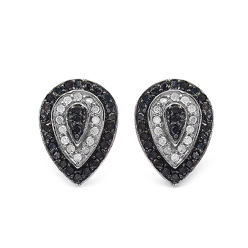 Earrings-0.47 Carat Genuine Black Diamond & White Diamond .925 Sterling Silver Earrings