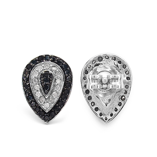 0.47 Carat Genuine Black Diamond & White Diamond .925 Sterling Silver Earrings