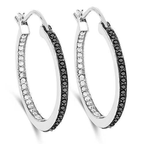 Earrings-0.45 Carat Genuine Black Diamond and White Diamond .925 Sterling Silver Earrings