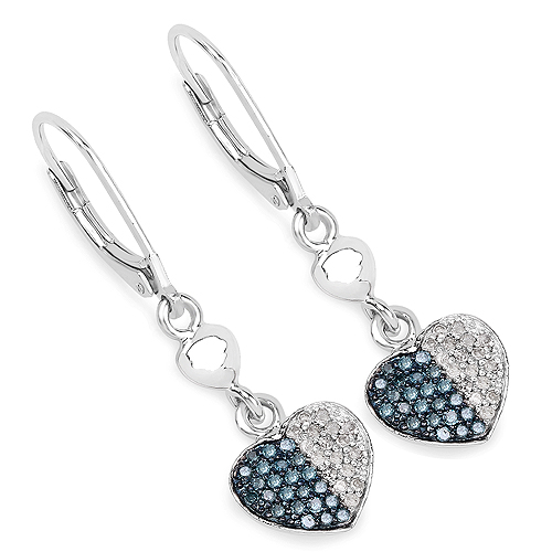0.42 Carat Genuine Blue Diamond and White Diamond .925 Sterling Silver Earrings