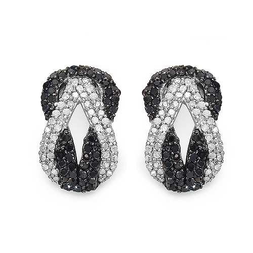 Earrings-1.05 Carat Genuine Black Diamond & White Diamond .925 Sterling Silver Earrings