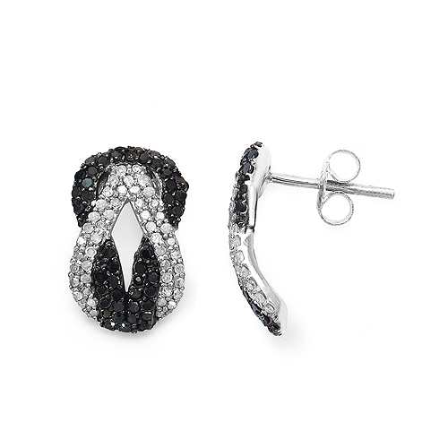 1.05 Carat Genuine Black Diamond & White Diamond .925 Sterling Silver Earrings