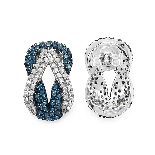 1.05 Carat Genuine Blue Diamond & White Diamond .925 Sterling Silver Earrings
