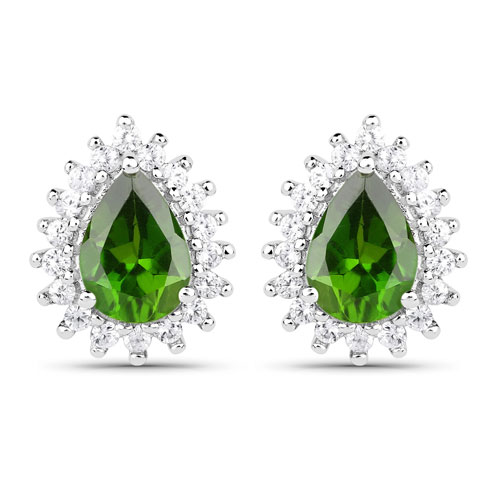 Earrings-1.74 Carat Genuine Chrome Diopside and White Topaz .925 Sterling Silver Earrings
