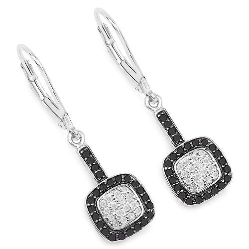 Earrings-0.44 Carat Genuine Black Diamond and White Diamond .925 Sterling Silver Earrings