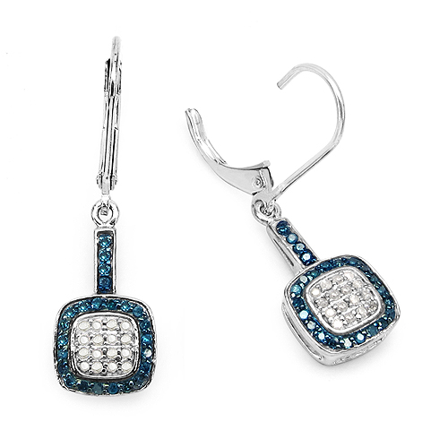 0.45 Carat Genuine Blue Diamond & White Diamond .925 Sterling Silver Earrings