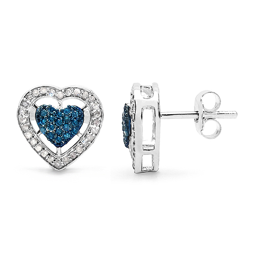 0.53 Carat Genuine Blue Diamond & White Diamond .925 Sterling Silver Earrings