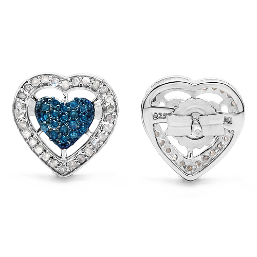 0.53 Carat Genuine Blue Diamond & White Diamond .925 Sterling Silver Earrings