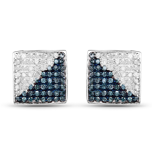 Earrings-0.67 Carat Genuine Blue Diamond and White Diamond .925 Sterling Silver Earrings
