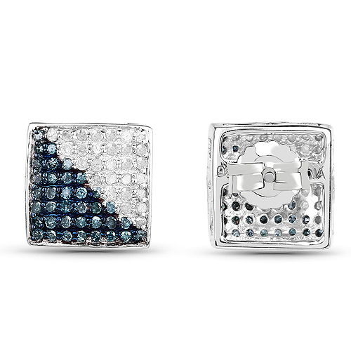 0.67 Carat Genuine Blue Diamond and White Diamond .925 Sterling Silver Earrings