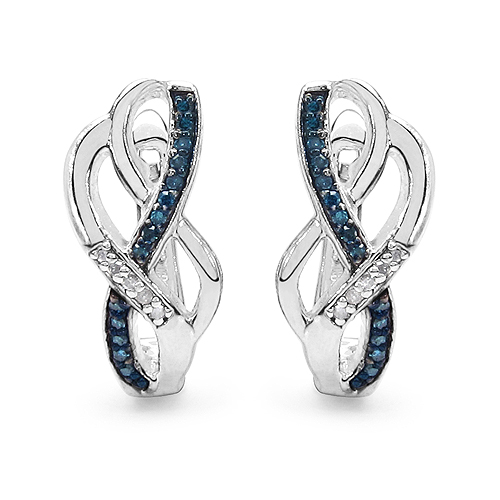 Earrings-0.22 Carat Genuine Blue Diamond & White Diamond .925 Sterling Silver Earrings