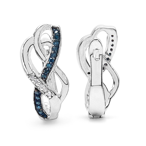 0.22 Carat Genuine Blue Diamond & White Diamond .925 Sterling Silver Earrings