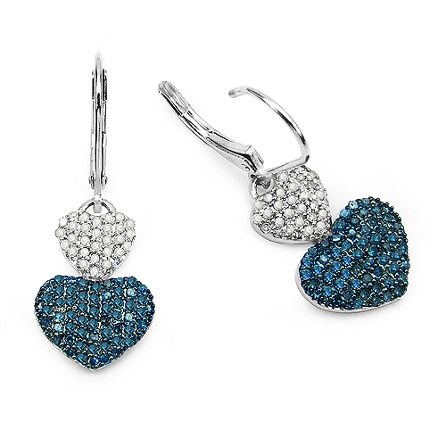 0.94 Carat Genuine Blue Diamond & White Diamond .925 Sterling Silver Earrings