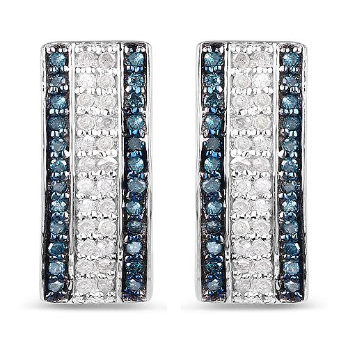 Earrings-0.50 Carat Genuine Blue Diamond and White Diamond .925 Sterling Silver Earrings