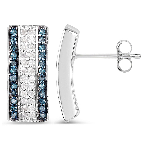 0.50 Carat Genuine Blue Diamond and White Diamond .925 Sterling Silver Earrings