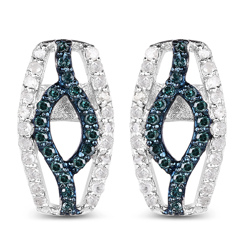 Earrings-0.42 Carat Genuine Blue Diamond & White Diamond .925 Sterling Silver Earrings