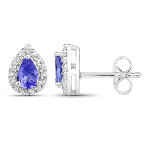 1.34 Carat Genuine Tanzanite and Created White Sapphire .925 Sterling Silver Earrings