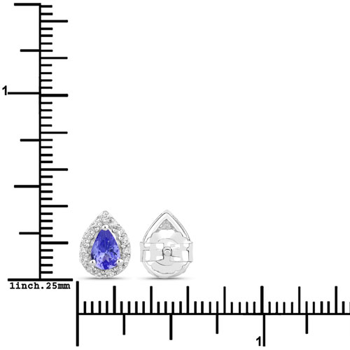 1.34 Carat Genuine Tanzanite and Created White Sapphire .925 Sterling Silver Earrings