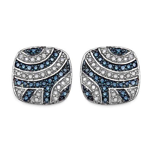 Earrings-0.54 Carat Genuine Blue Diamond .925 Sterling Silver Earrings