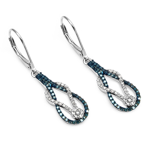 Earrings-0.70 Carat Genuine Blue Diamond & White Diamond .925 Sterling Silver Earrings