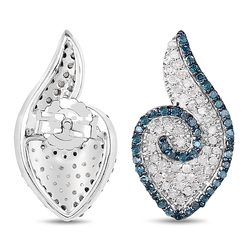 0.91 Carat Genuine Blue Diamond and White Diamond .925 Sterling Silver Earrings