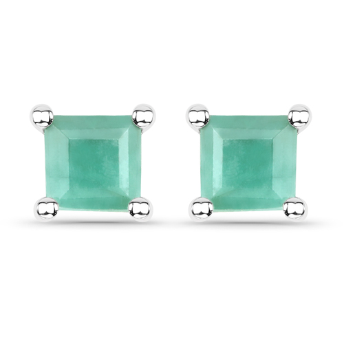 Emerald-0.80 Carat Genuine Emerald .925 Sterling Silver Earrings