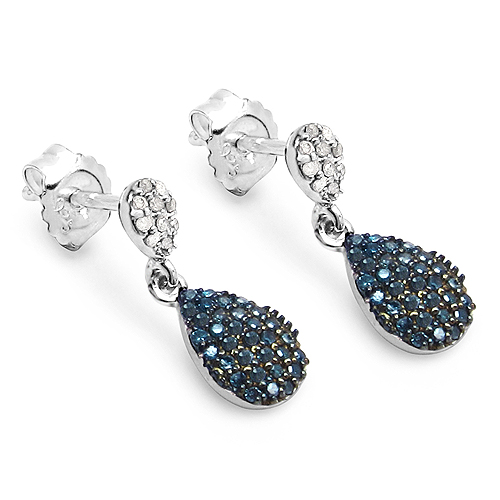 0.47 Carat Genuine Blue Diamond & White Diamond .925 Sterling Silver Earrings