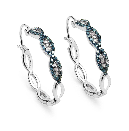 Earrings-0.52 Carat Genuine Blue Diamond & White Diamond .925 Sterling Silver Earrings
