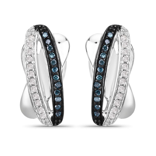 Earrings-0.26 Carat Genuine Blue Diamond and White Diamond .925 Sterling Silver Earrings