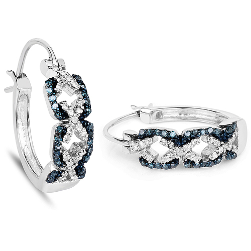 0.52 Carat Genuine Blue Diamond and White Diamond .925 Sterling Silver Earrings