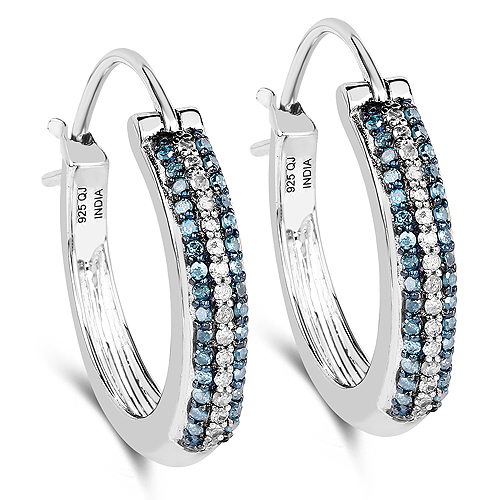 Earrings-0.48 Carat Genuine Blue Diamond and White Diamond .925 Sterling Silver Earrings