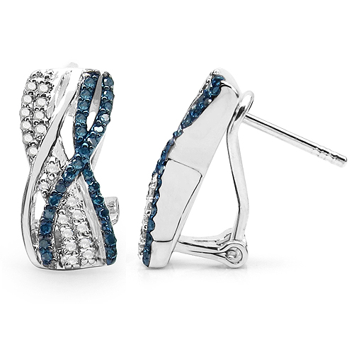 0.55 Carat Genuine Blue Diamond & White Diamond .925 Sterling Silver Earrings