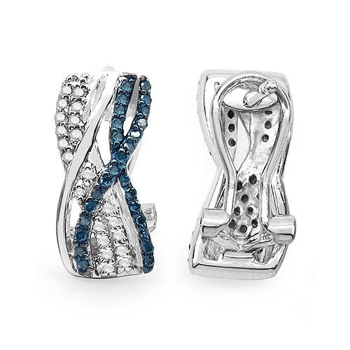 0.55 Carat Genuine Blue Diamond & White Diamond .925 Sterling Silver Earrings