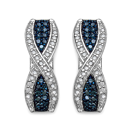 Earrings-0.47 Carat Genuine Blue Diamond & White Diamond .925 Sterling Silver Earrings