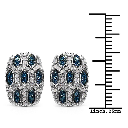 0.51 Carat Genuine Blue Diamond & White Diamond .925 Sterling Silver Earrings